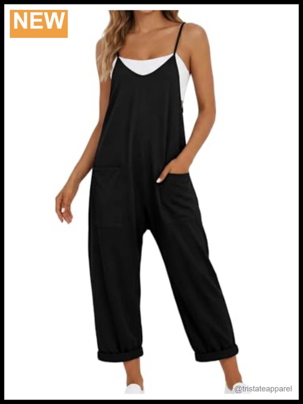 V Neck Sleeveless Baggy Overalls Jumpsuit with Pockets Adjustable Straps